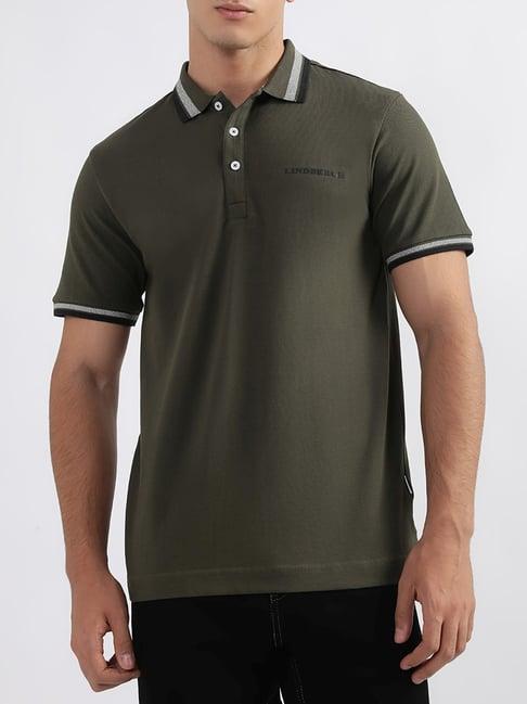 lindbergh green cotton regular fit polo t-shirt