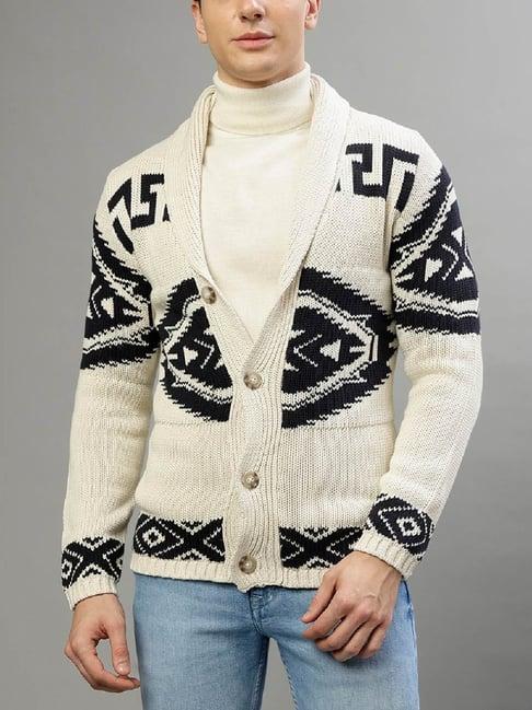 lindbergh beige cotton regular fit self pattern sweaters