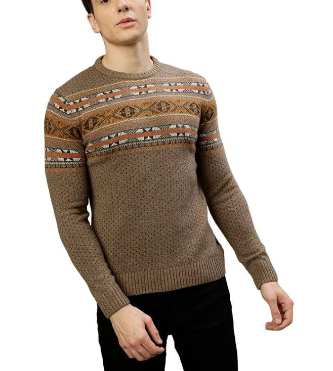 lindbergh beige fashion printed regular fit sweaters