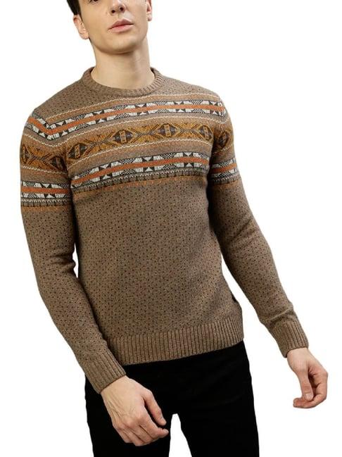 lindbergh beige regular fit self pattern sweaters