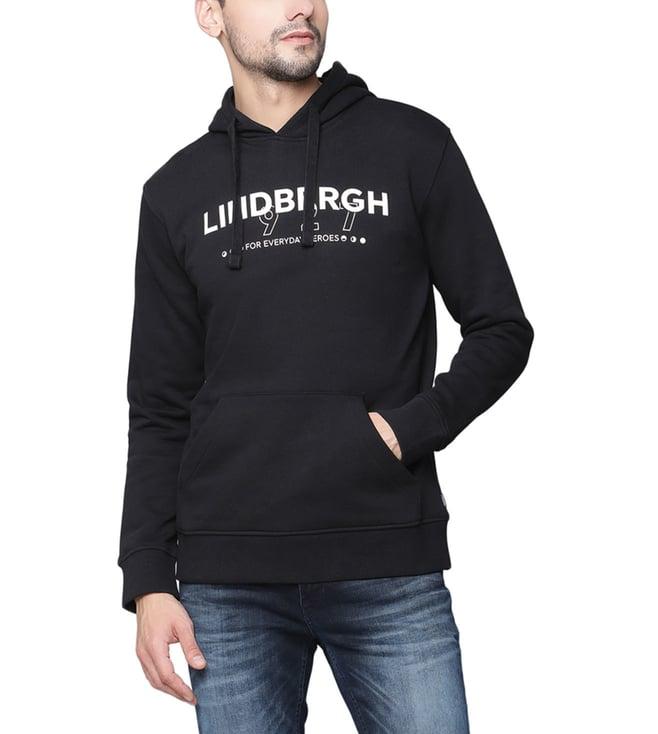 lindbergh black fashion logo slim fit hoodie