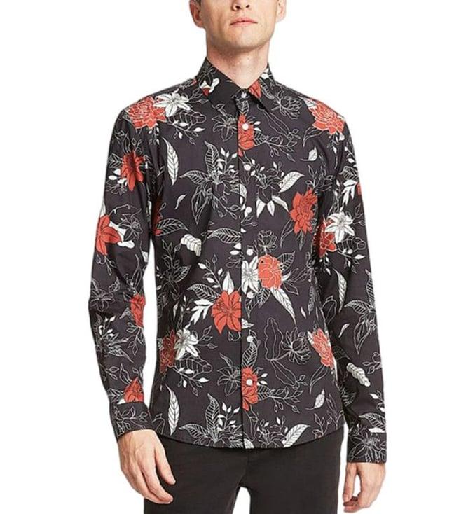 lindbergh black floral print slim fit shirt