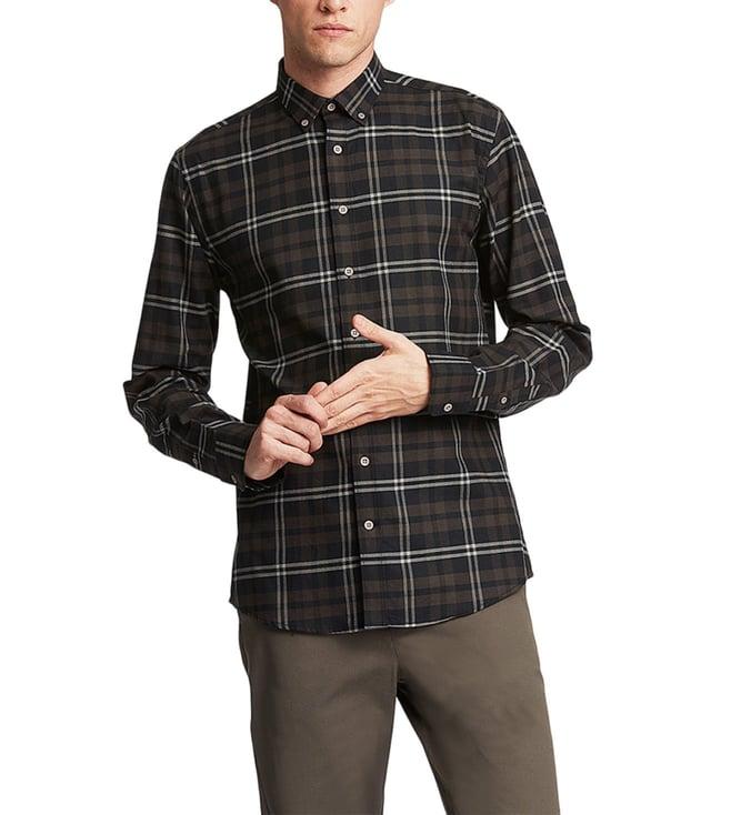 lindbergh blue checked slim fit shirt