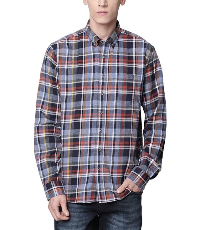 lindbergh blue fashion checked regular fit shirt