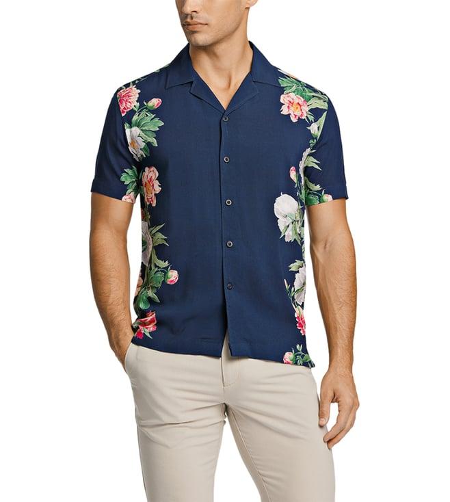 lindbergh blue floral print regular fit shirt