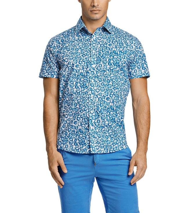 lindbergh blue printed slim fit shirt