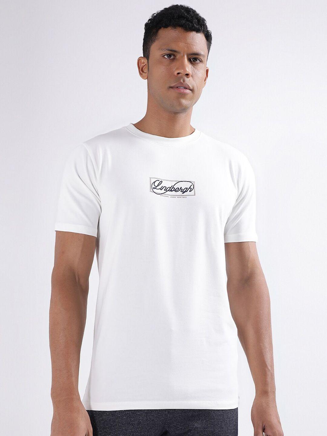 lindbergh brand logo printed relaxed fit round neck t-shirt