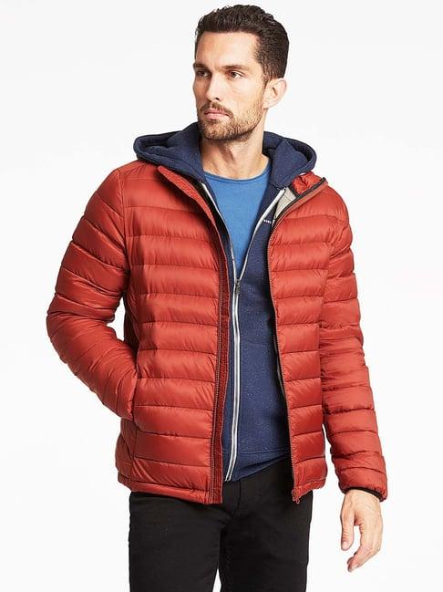 lindbergh brick red full sleeves high neck jacket