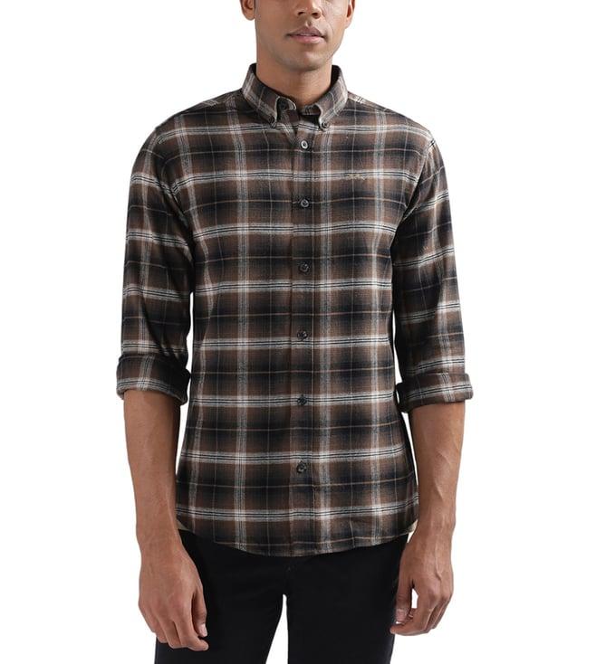 lindbergh brown checked relaxed fit shirt