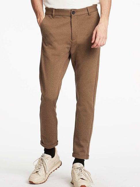 lindbergh brown slim fit flat front trousers
