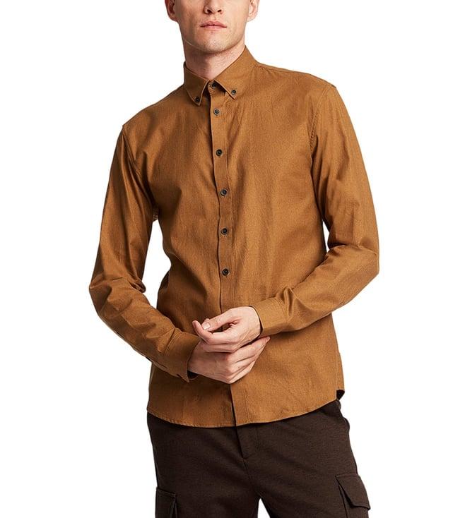 lindbergh brown slim fit shirt