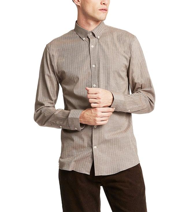 lindbergh brown striped slim fit shirt