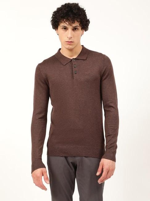 lindbergh dark brown mel slim fit sweater