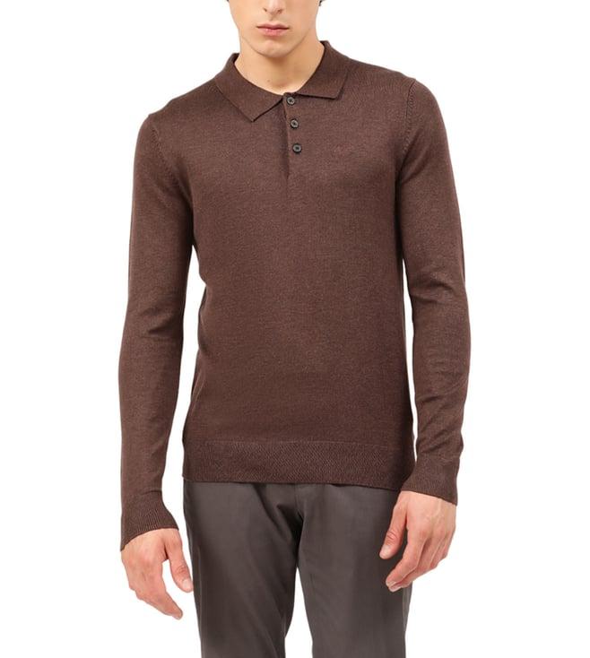 lindbergh dark brown melange fashion slim fit sweater