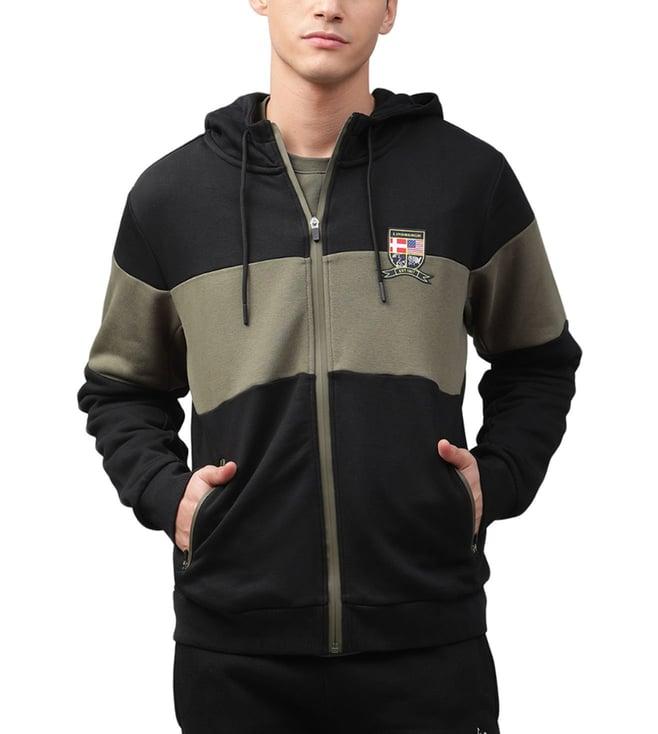 lindbergh dusty olive & jet black fashion regular fit hoodie