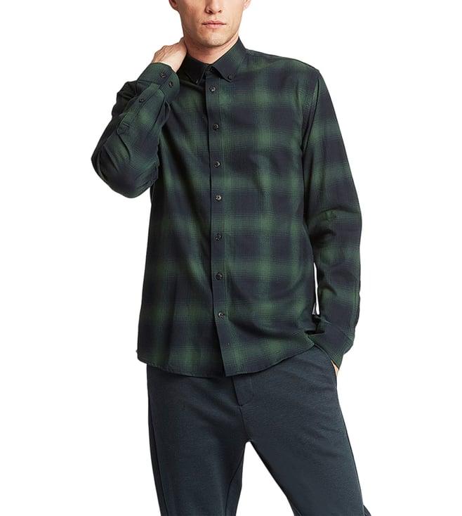 lindbergh green checked relaxed fit shirt