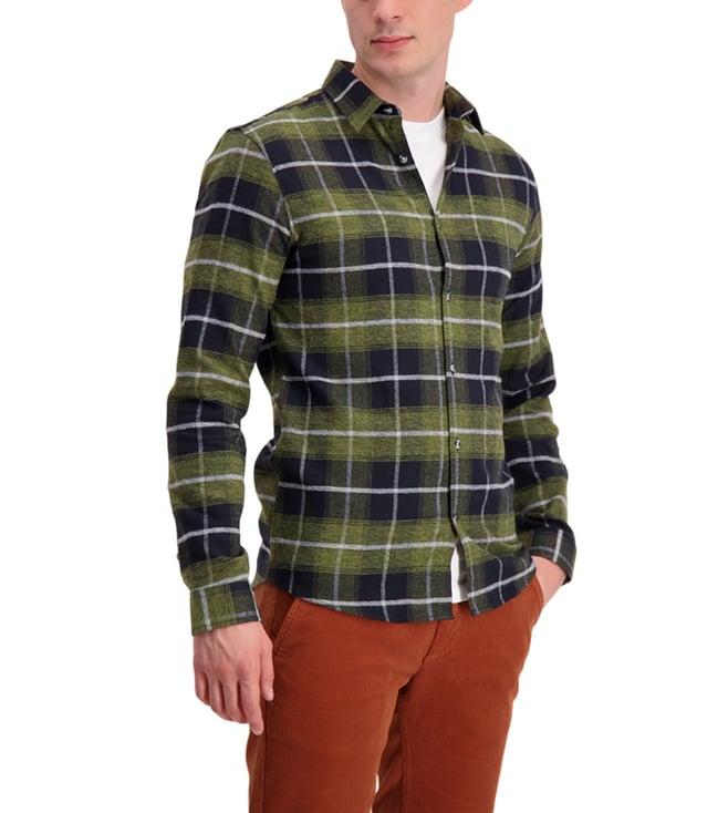 lindbergh green checked slim fit shirt