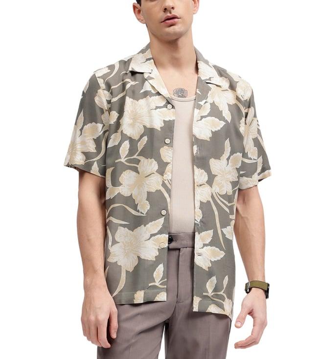 lindbergh green fashion floral print regular fit shirt