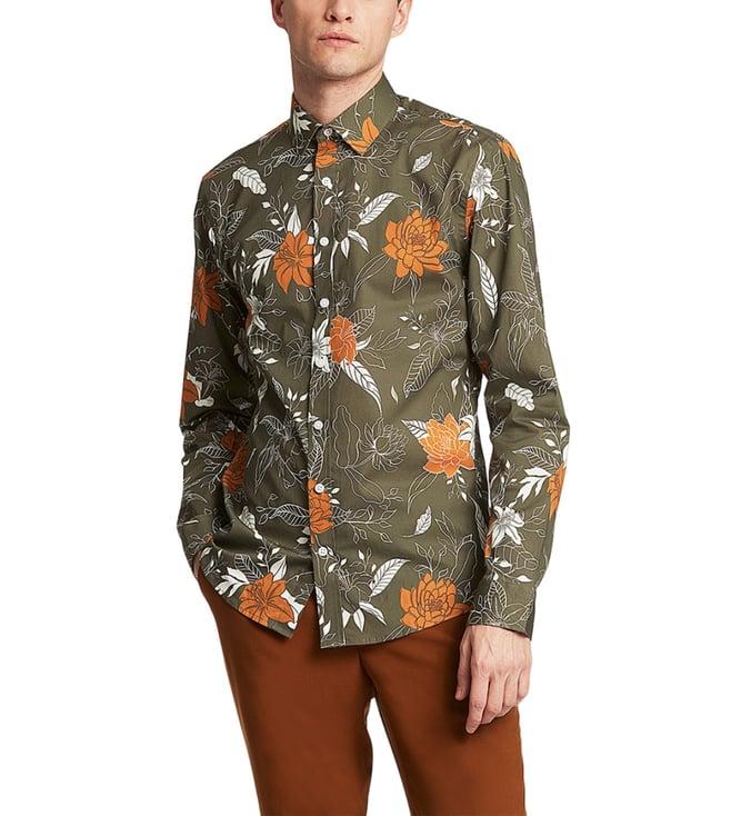 lindbergh green floral print slim fit shirt