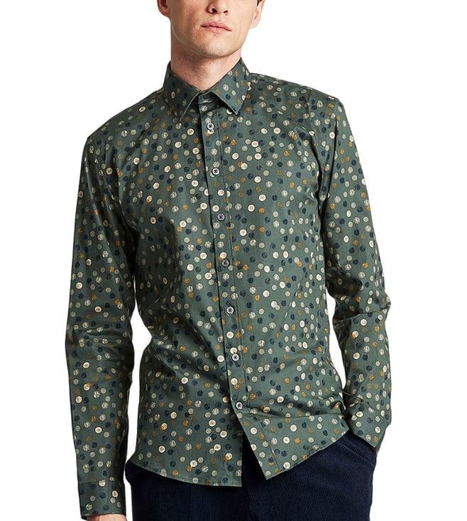 lindbergh green printed slim fit shirt