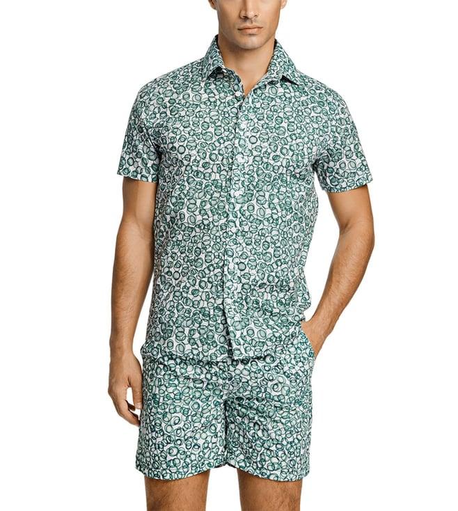 lindbergh green printed slim fit shirt