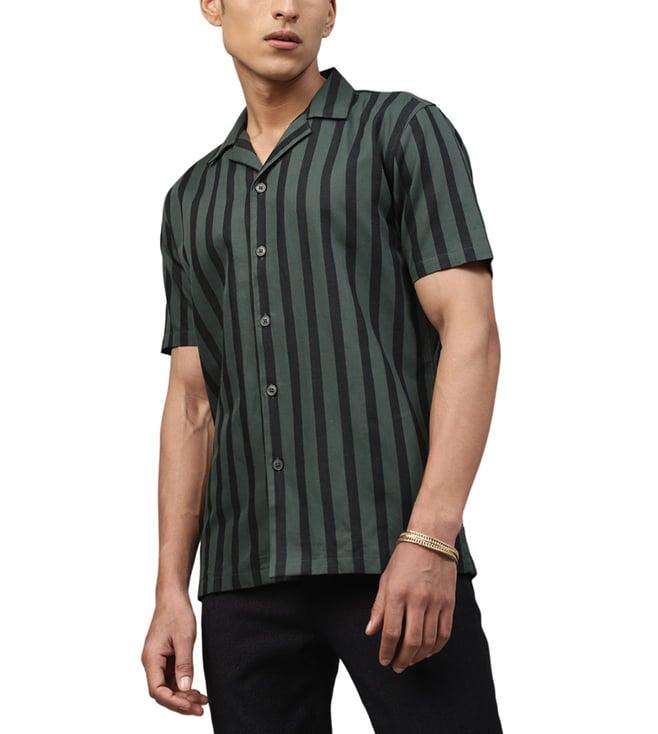 lindbergh green striped relaxed fit shirt