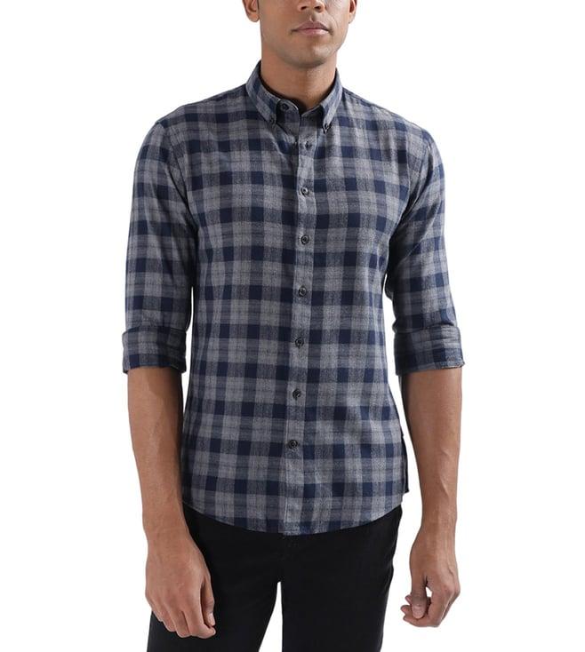 lindbergh grey checked slim fit shirt