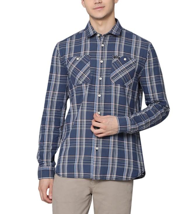 lindbergh light blue fashion checked regular fit shirt