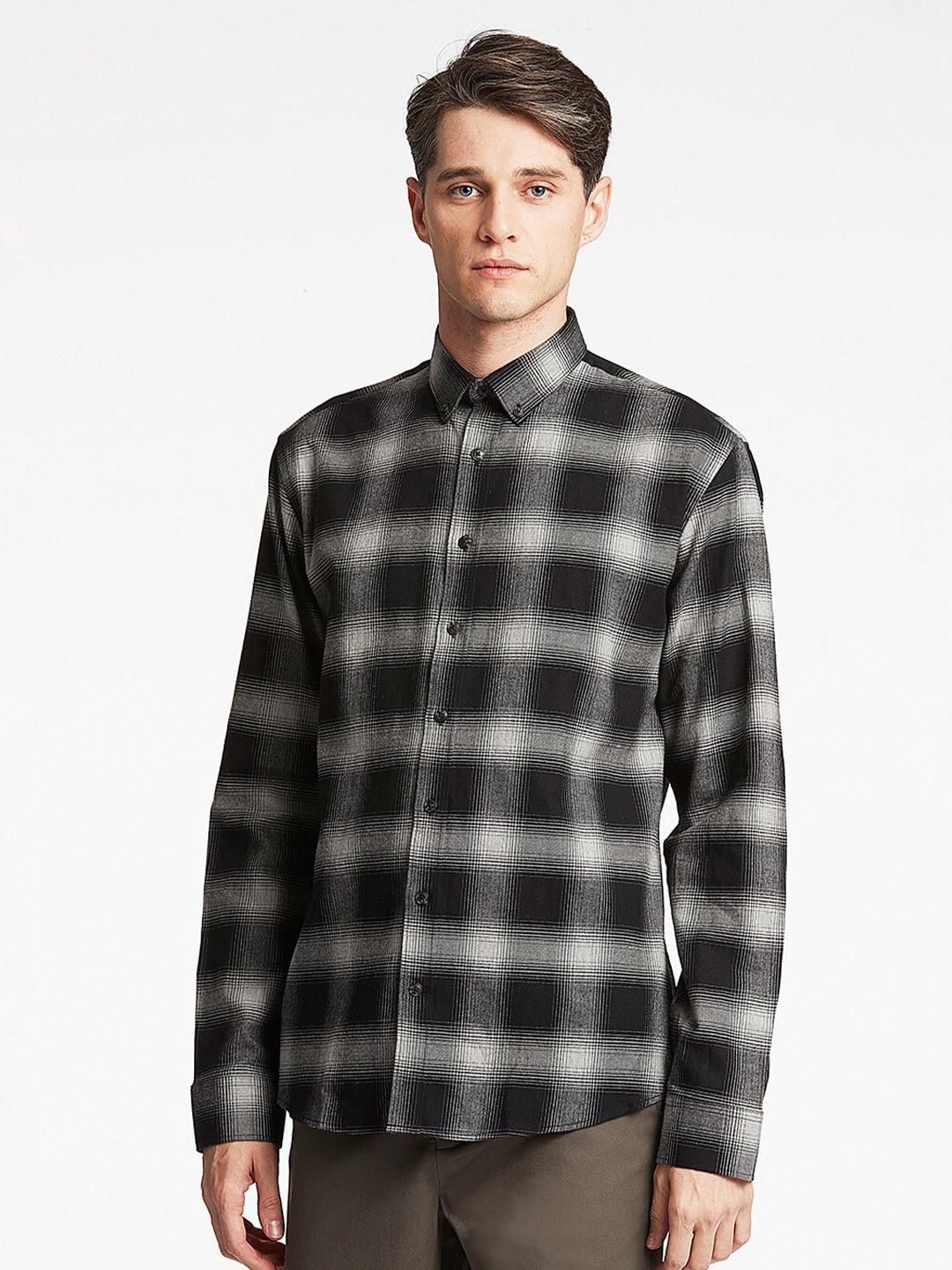 lindbergh men black and white relaxed checked casual shirt