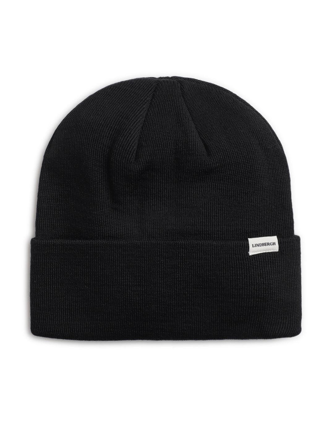 lindbergh men black solid beanie cap