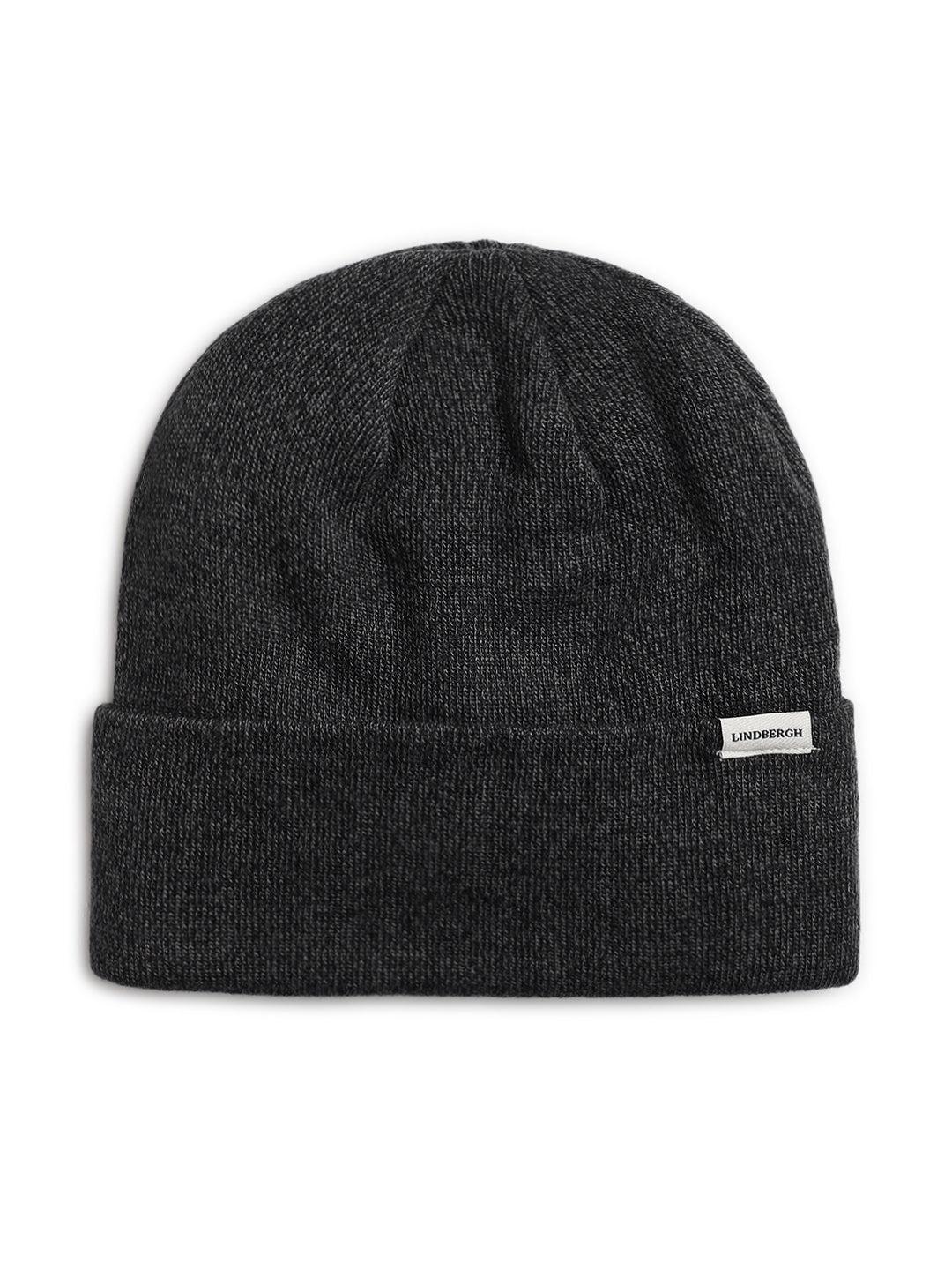 lindbergh men black solid beanie cap