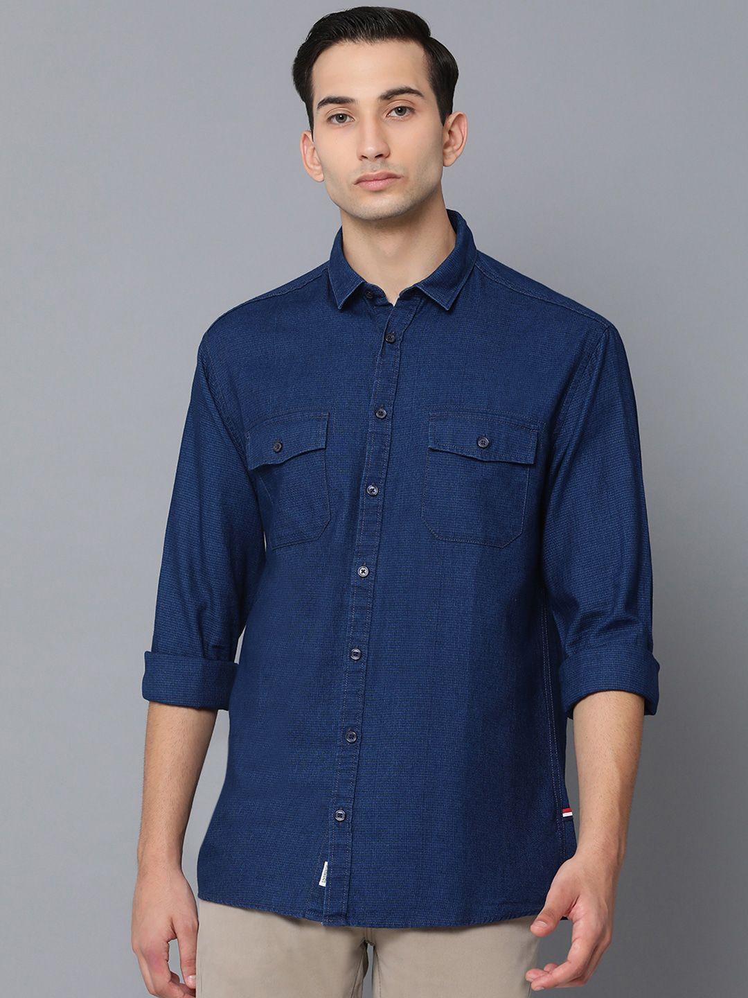 lindbergh men blue regular fit solid casual shirt