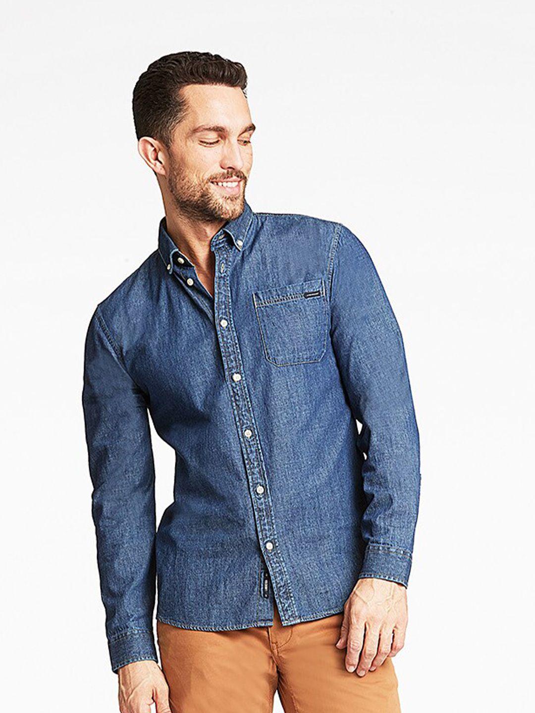 lindbergh men blue relaxed faded casual shirt
