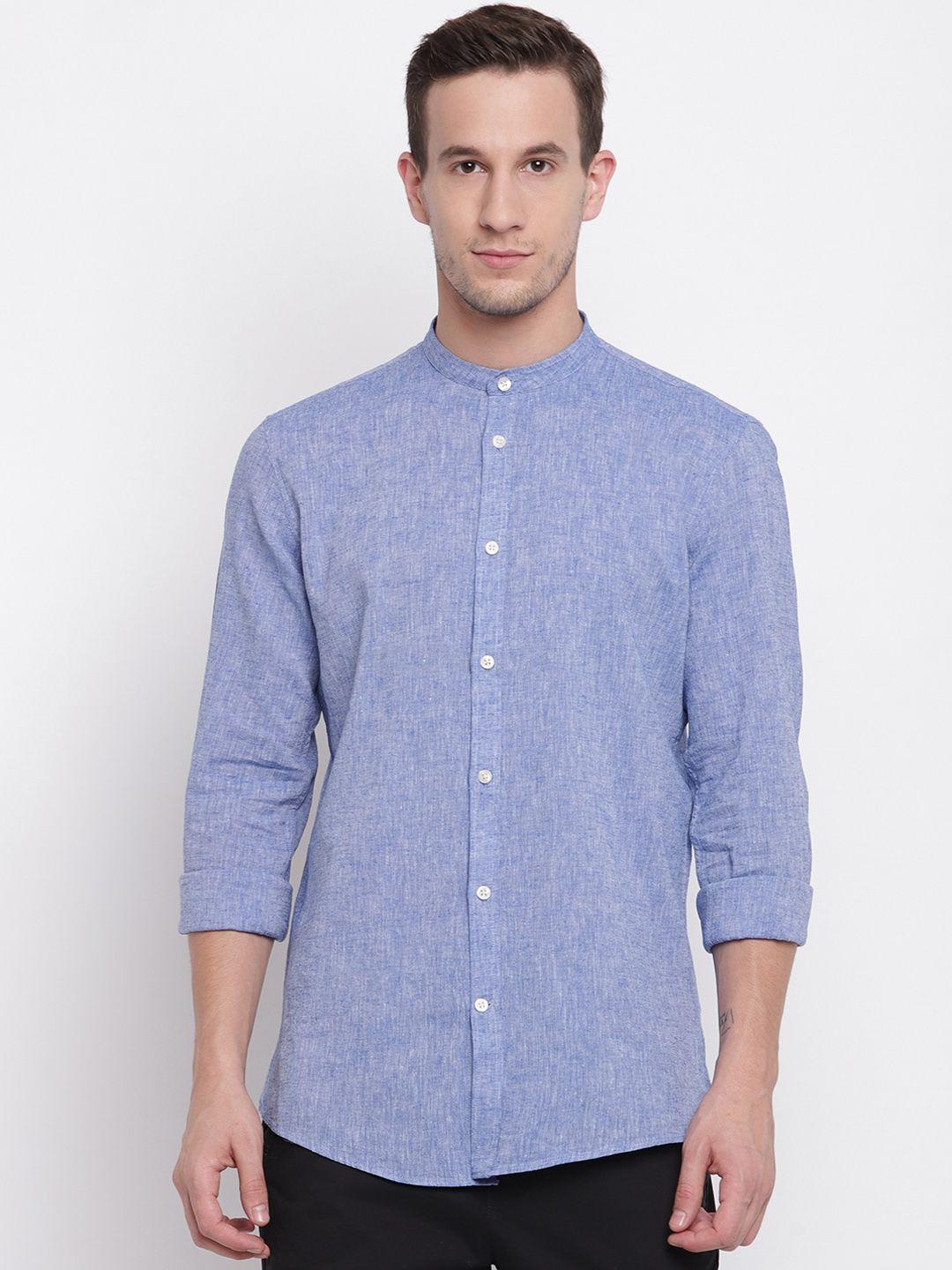 lindbergh men blue slim fit casual linen shirt