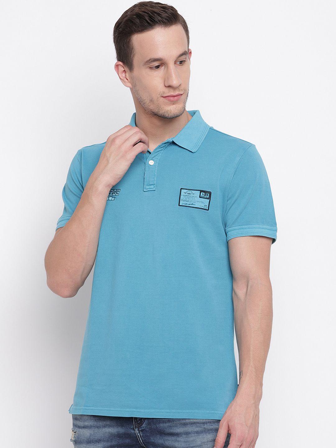 lindbergh men blue solid polo collar t-shirt