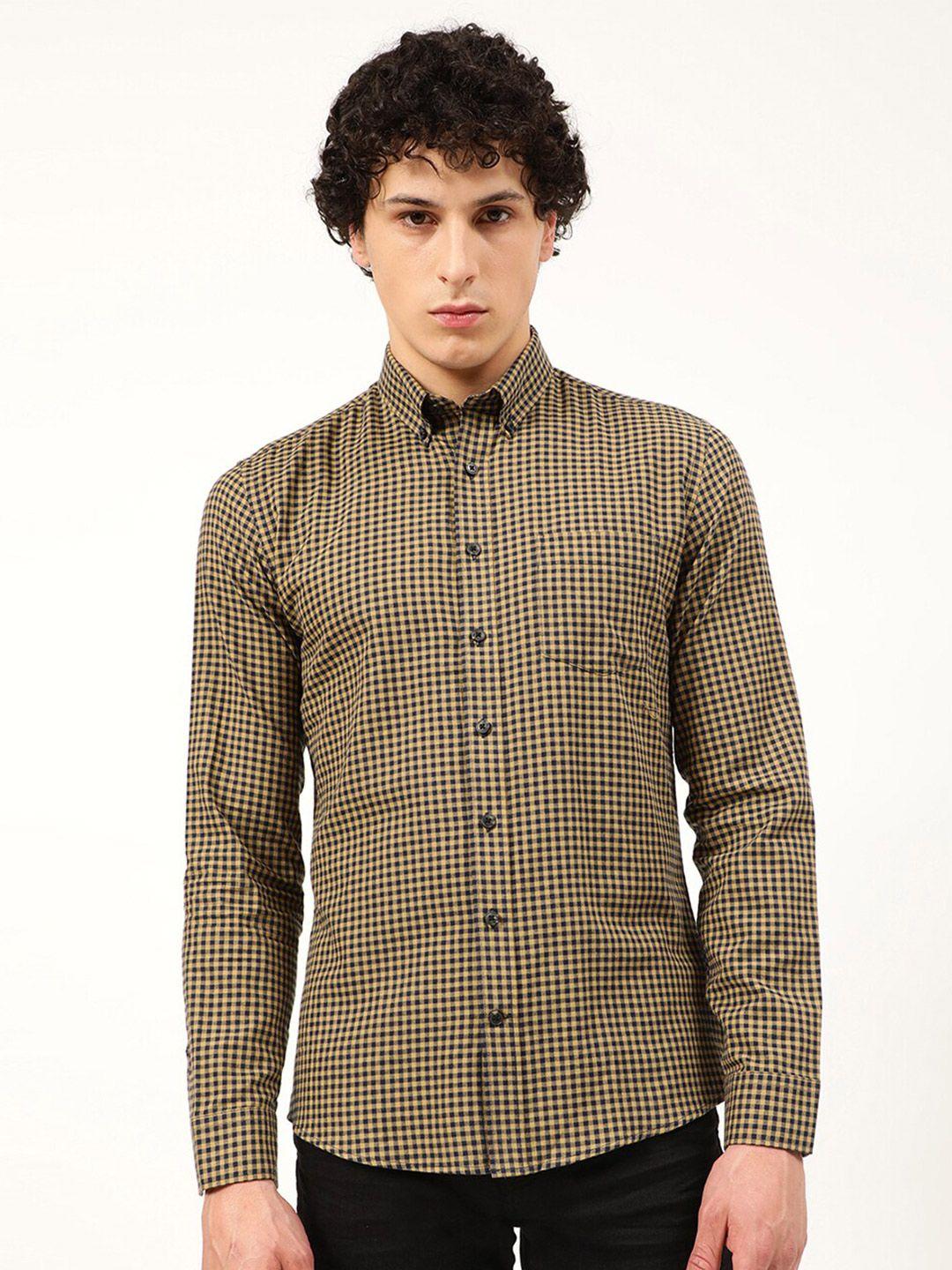 lindbergh men brown slim fit printed casual shirt