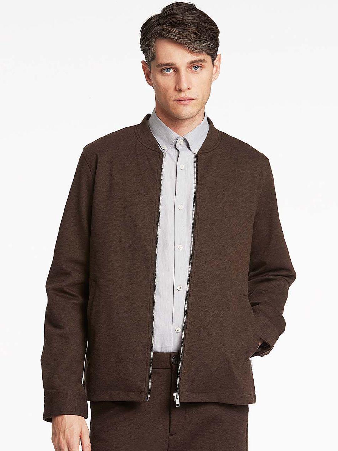 lindbergh men brown solid longline tailored slim fit jacket