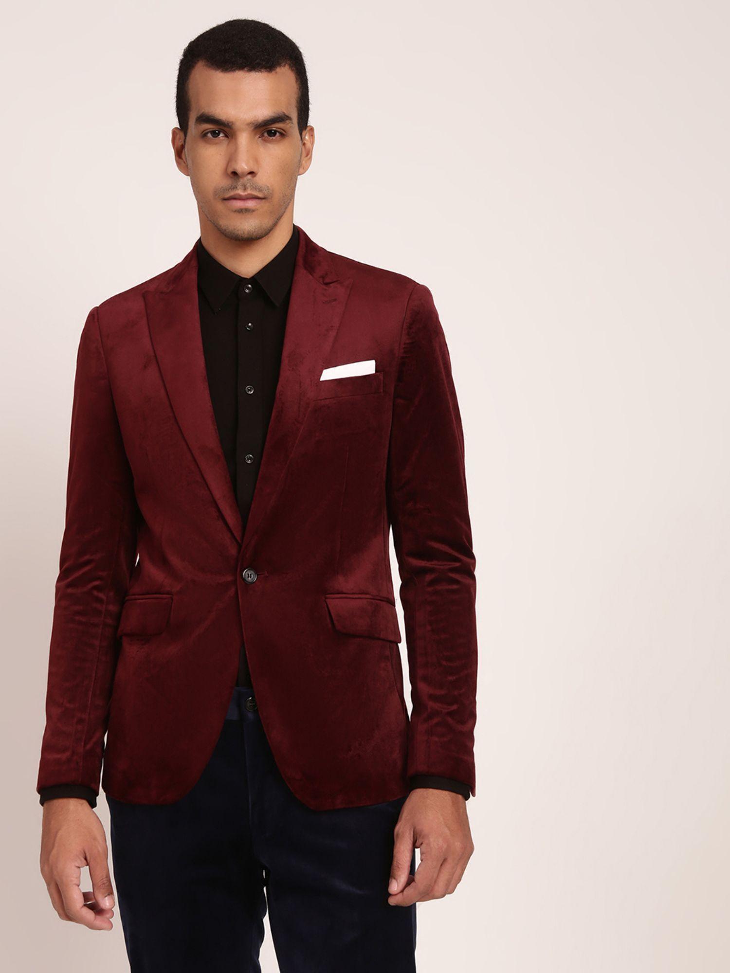 lindbergh men burgundy solid blazer