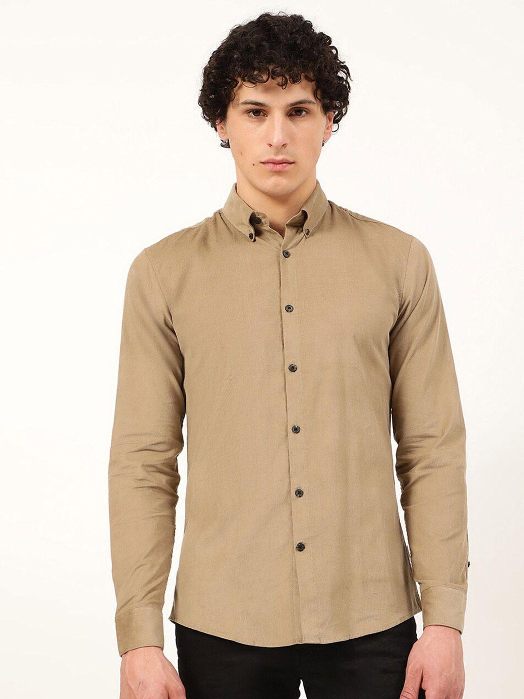 lindbergh men cream-coloured slim fit casual shirt