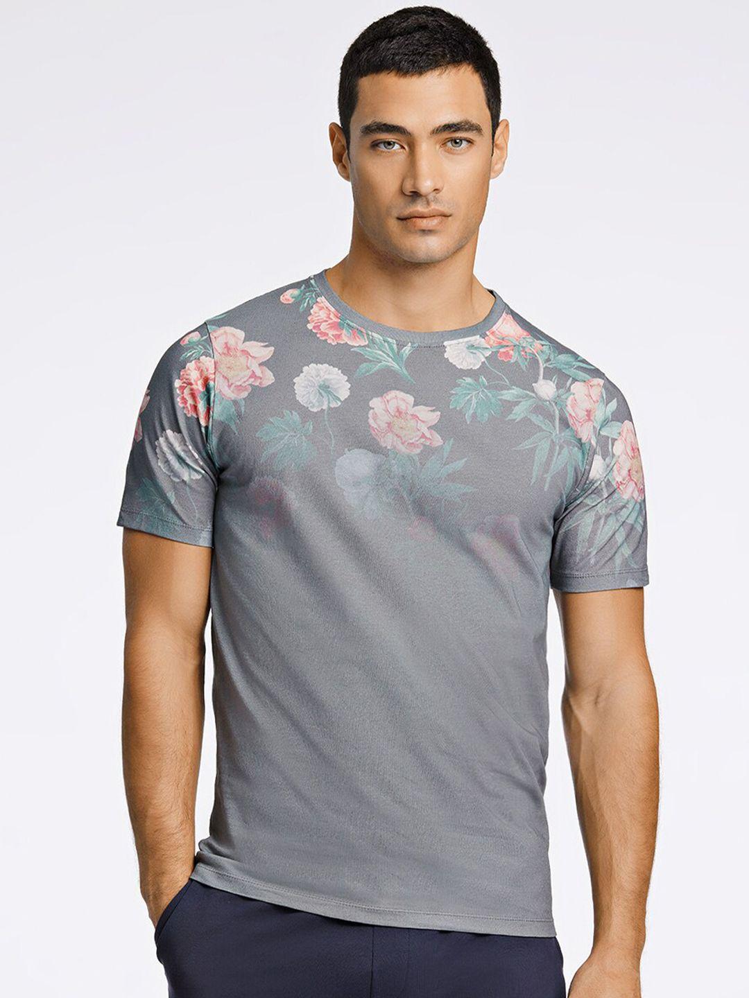 lindbergh men floral printed pure cotton t-shirt