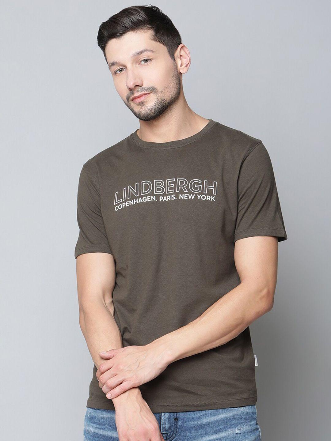 lindbergh men green typography printed t-shirt