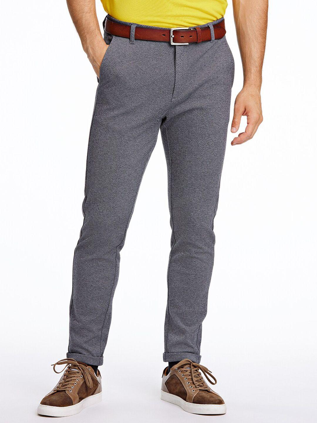 lindbergh men grey slim fit trousers