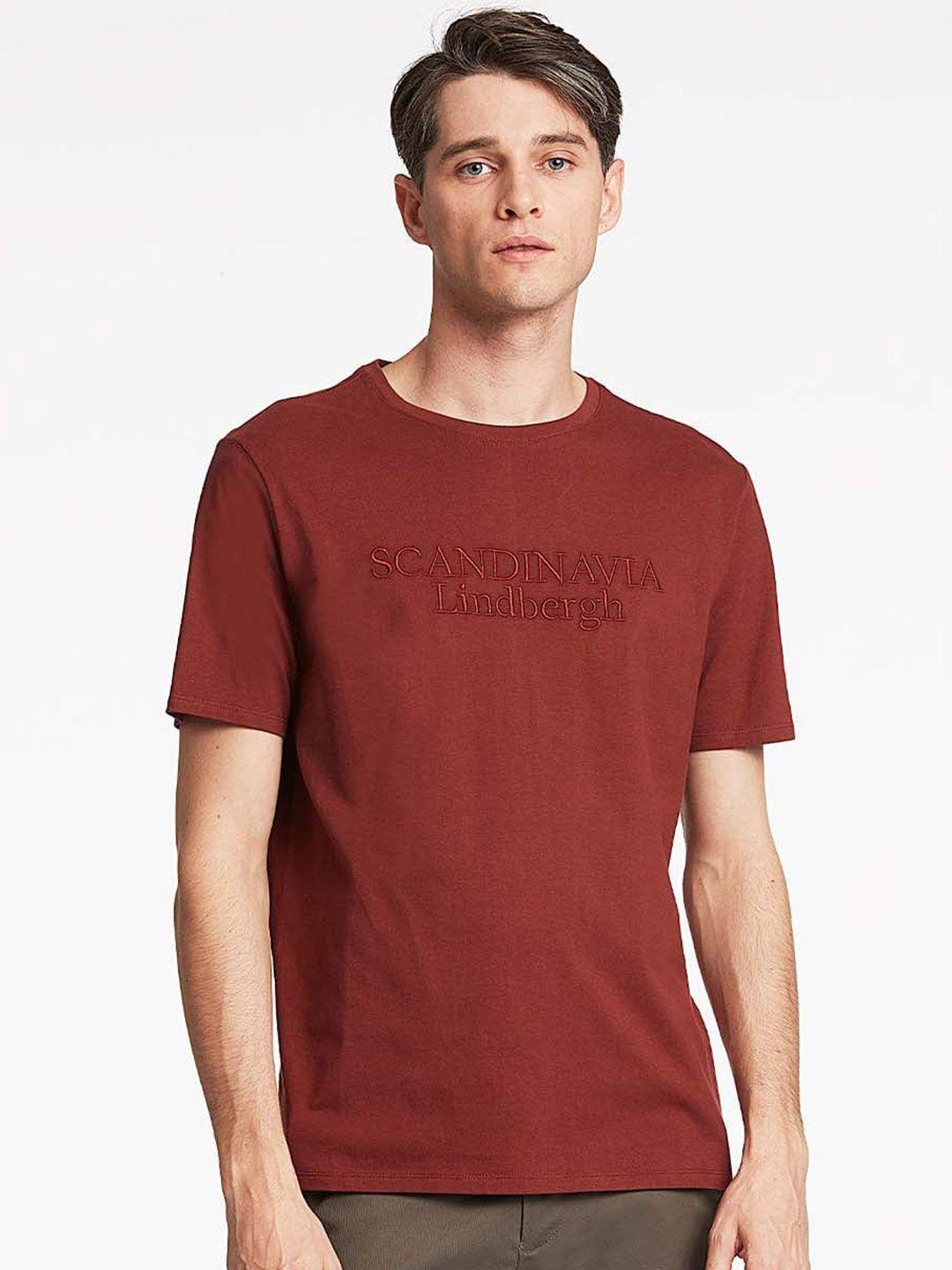 lindbergh men maroon organic cotton t-shirt