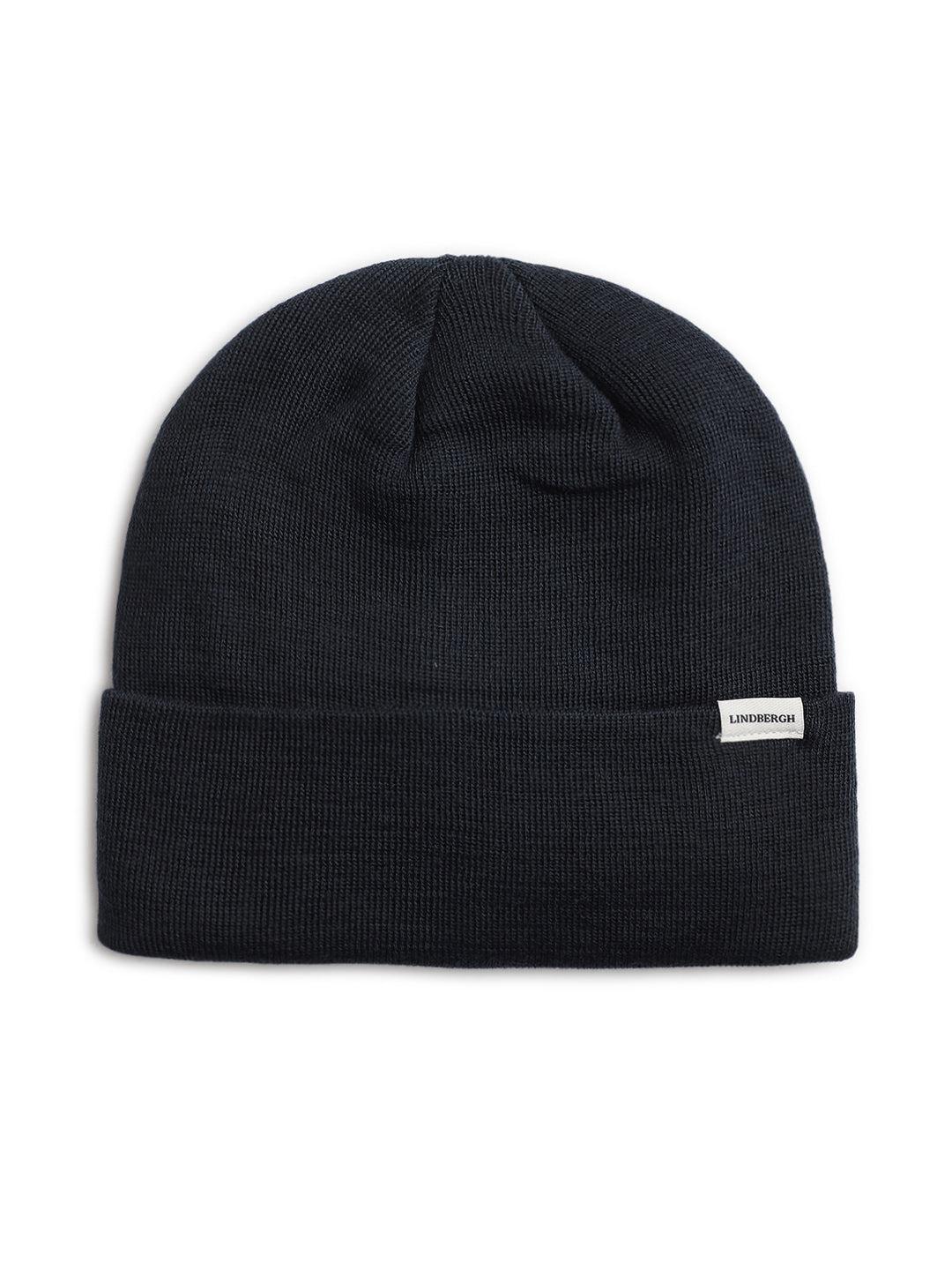 lindbergh men navy blue solid beanie cap