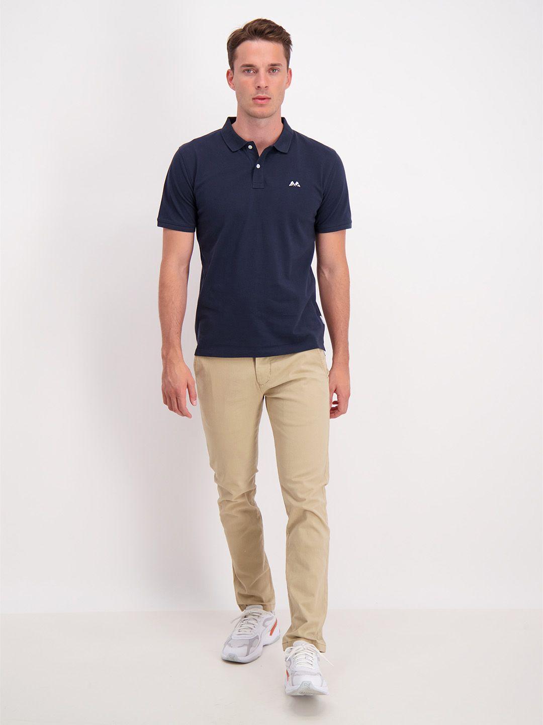lindbergh men navy blue solid polo collar cotton t-shirt