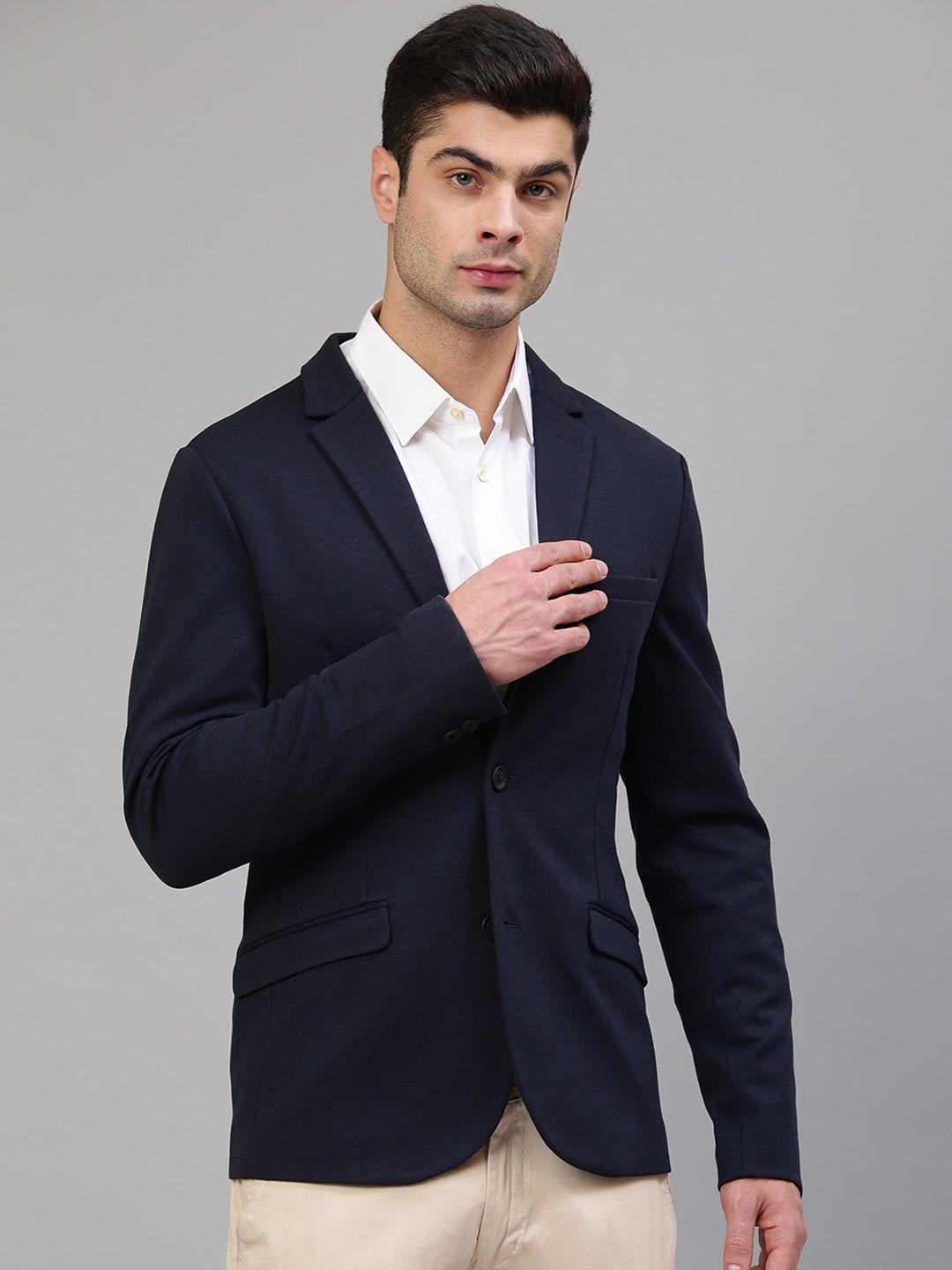 lindbergh men navy blue solid single-breasted formal blazer