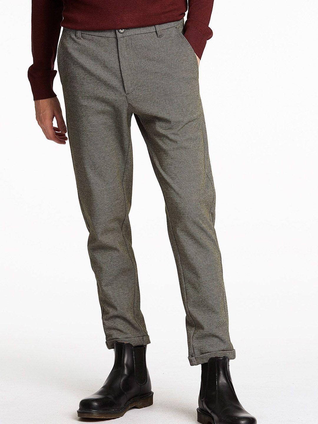 lindbergh men olive green slim fit trousers