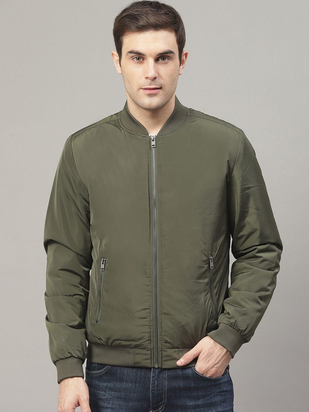 lindbergh men olive green solid bomber jacket