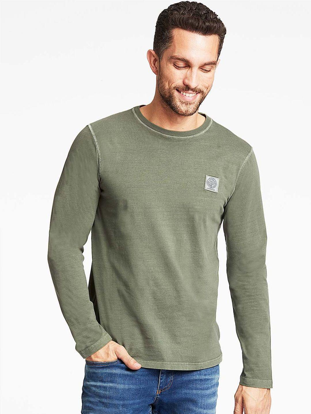 lindbergh men olive solid  green pure cotton t-shirt