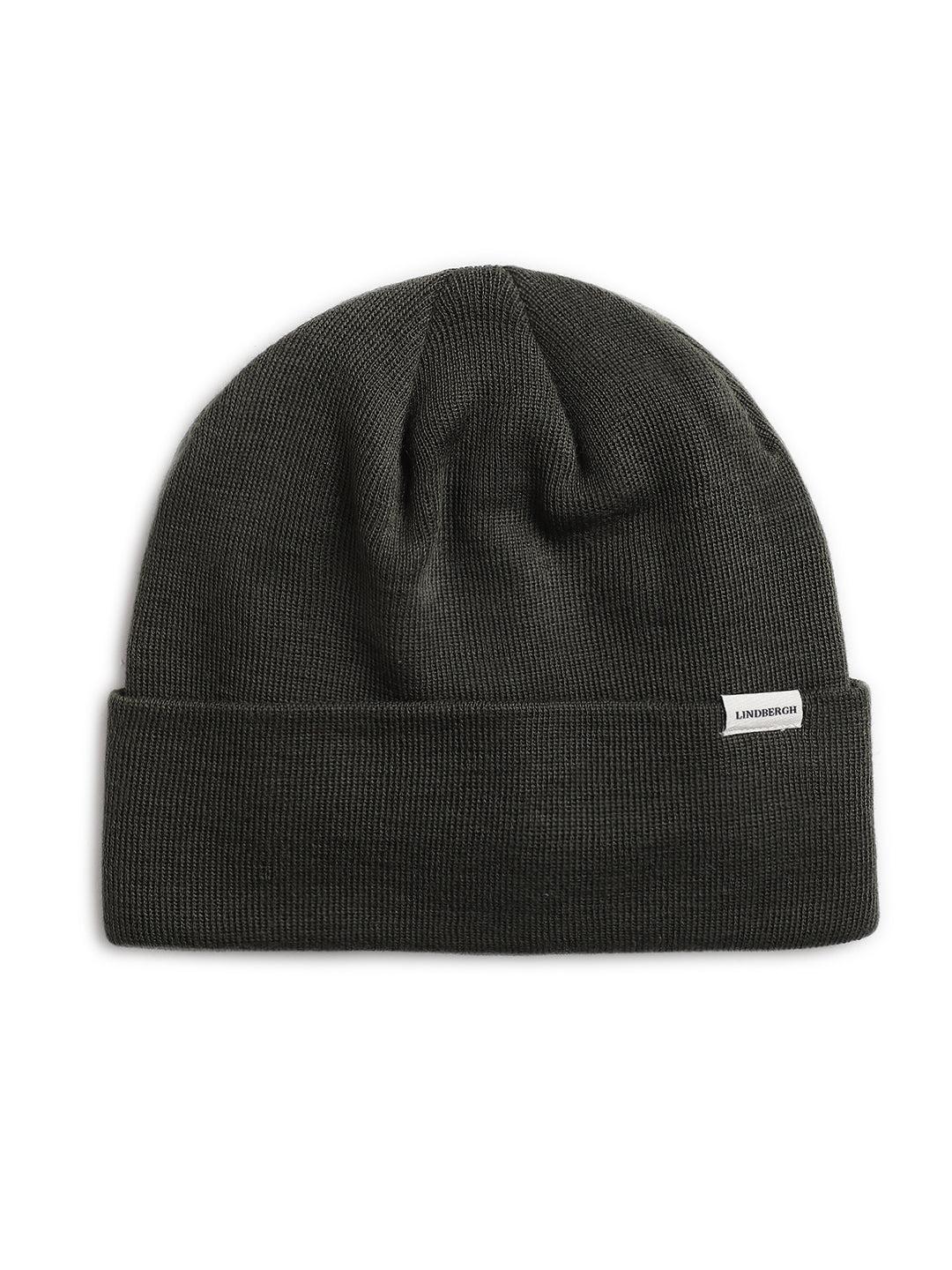 lindbergh men olive solid beanie cap